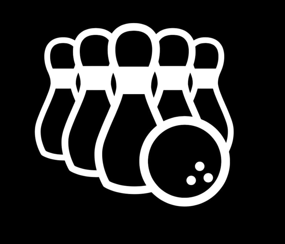 Bowling Pins and Ball Vinyl Decal Sticker, White, 5.5 x 5 inches