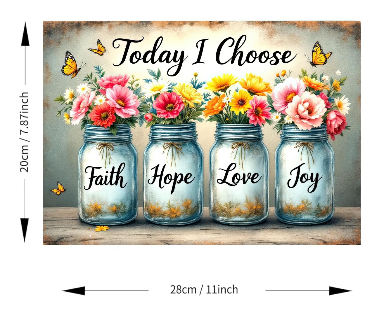Faith Decorative Glass Cutting Board, Mason Jar Faith Hope Love Joy Design, Floral Kitchen Decor 11x7.87 inches (CUT21)