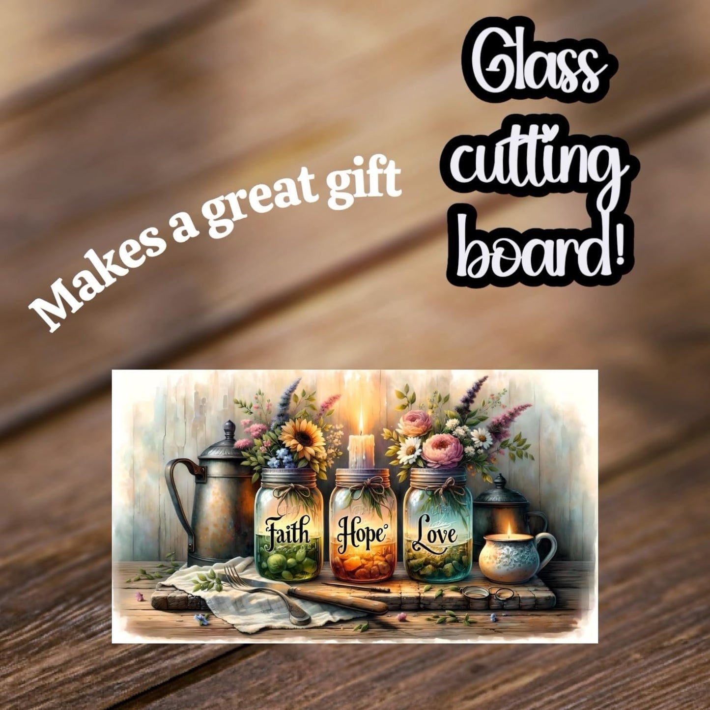 Faith Hope Love Glass Cutting Board, Decorative Kitchen Board, 11 x 7.87 inches (CUT04)