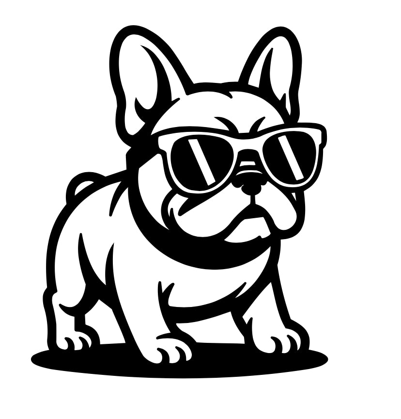 French Bulldog Decal With Glasses White or Black 4.2 x3.2 Inches, Frenchie decals for walls mirrors glass cars or any smooth hard surface