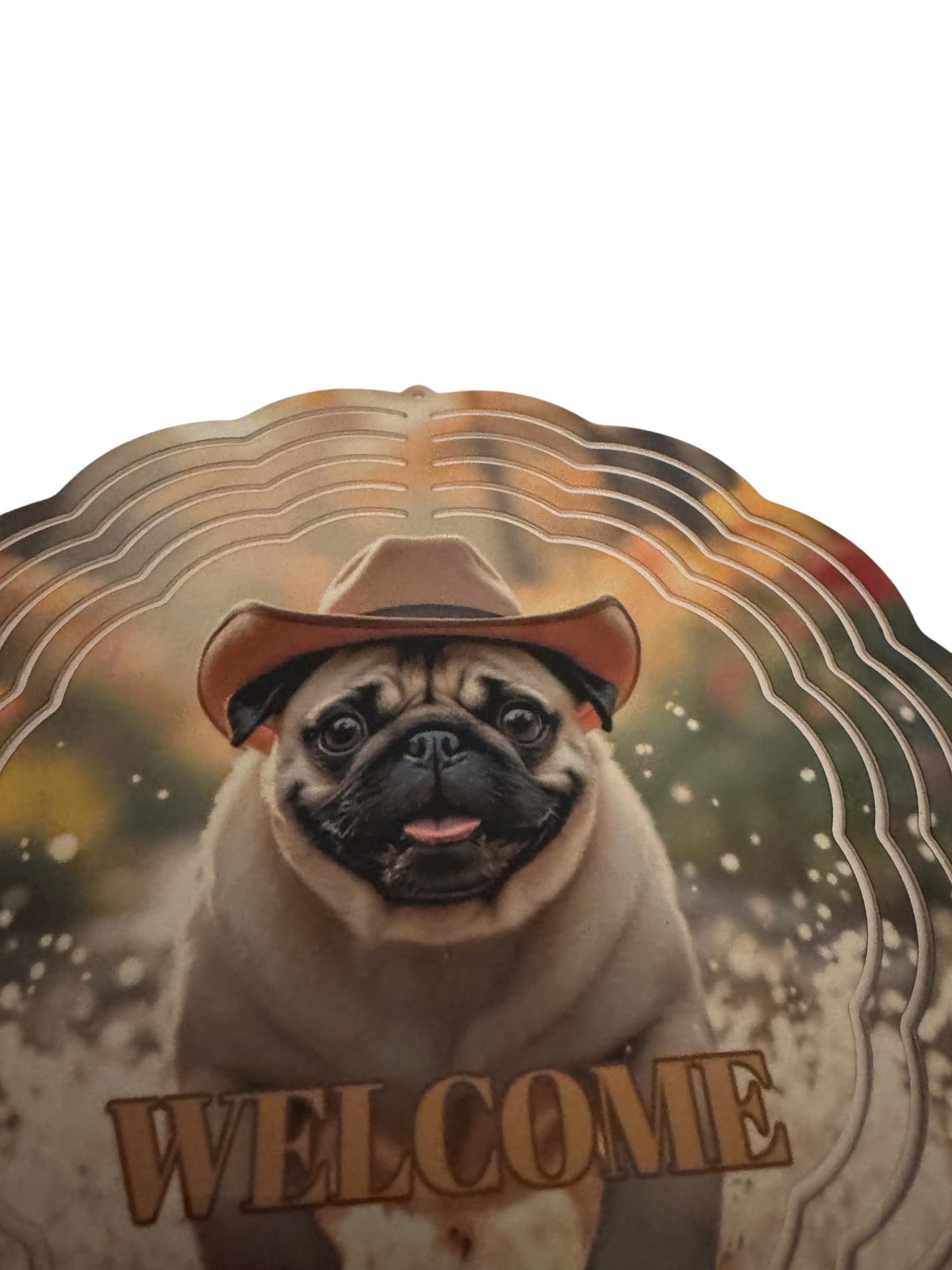 Decorative Welcome Pug Wind Spinner with Pug Design, Metal Hanging Art with Spinner Hook, Outdoor Garden Decor Welcome Wind Spinner 8 inch 3D Design