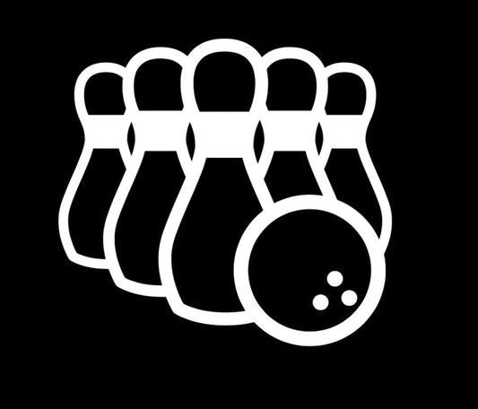 Bowling Pins and Ball Vinyl Decal Sticker, White, 5.5 x 5 inches