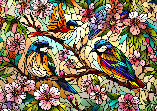 Decorative Glass Cutting Board with Stained Glass Birds Design, 11 x 7.87 inches, Kitchen Chopping Board (CUT09)