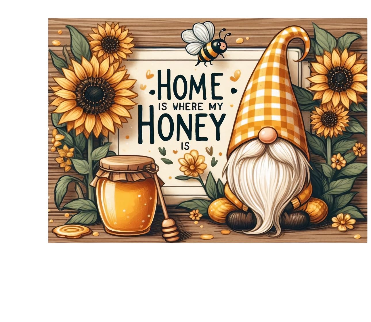 Home is Where My Honey Is Glass Cutting Board, Sunflower and Gnome Design, 11x7.87 inches (CUT14)