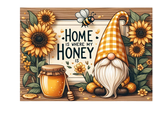 Home is Where My Honey Is Glass Cutting Board, Sunflower and Gnome Design, 11x7.87 inches (CUT14)