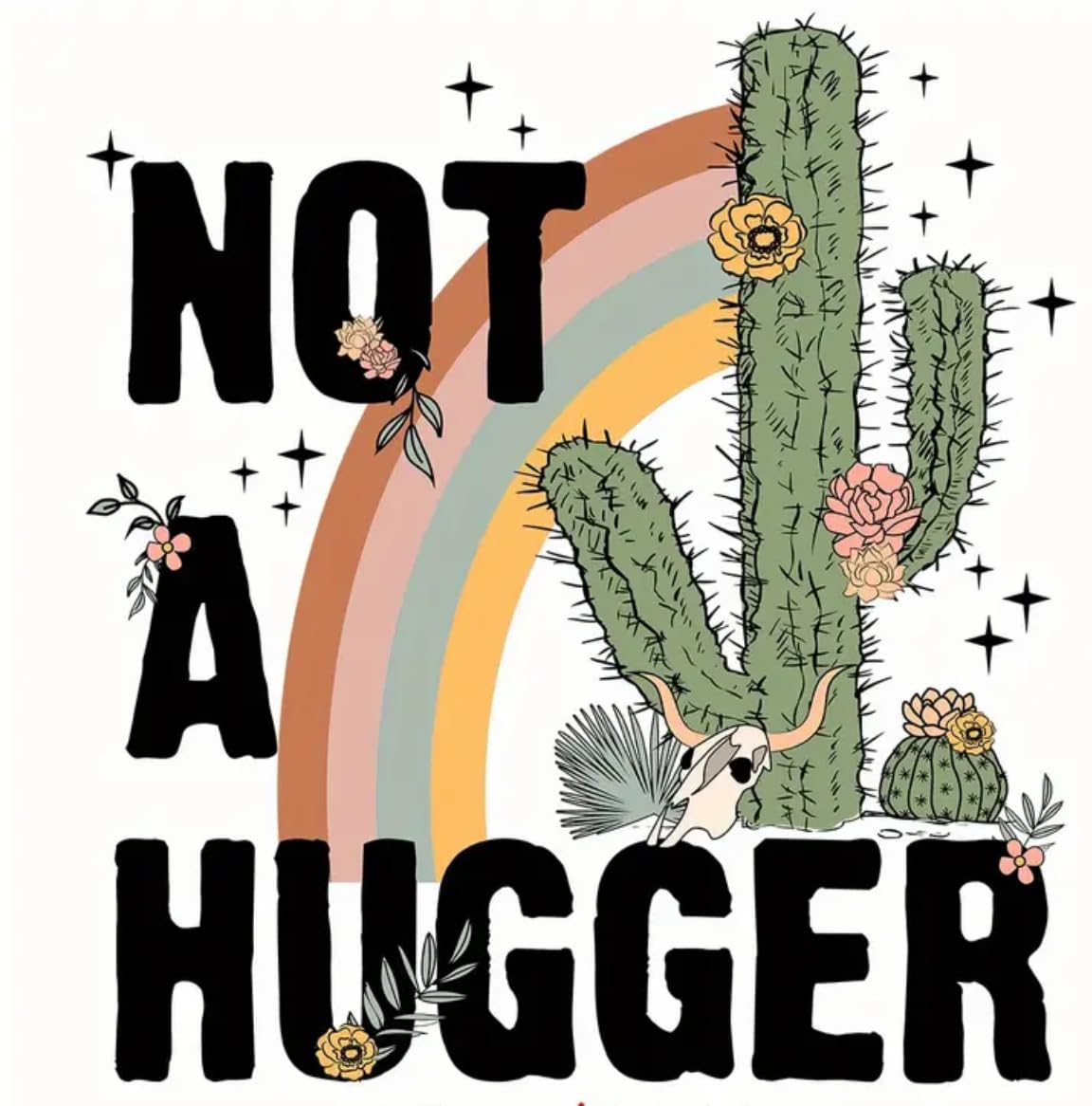 Not A Hugger Cactus Rainbow Graphic T-Shirt, Unisex Ash Gray