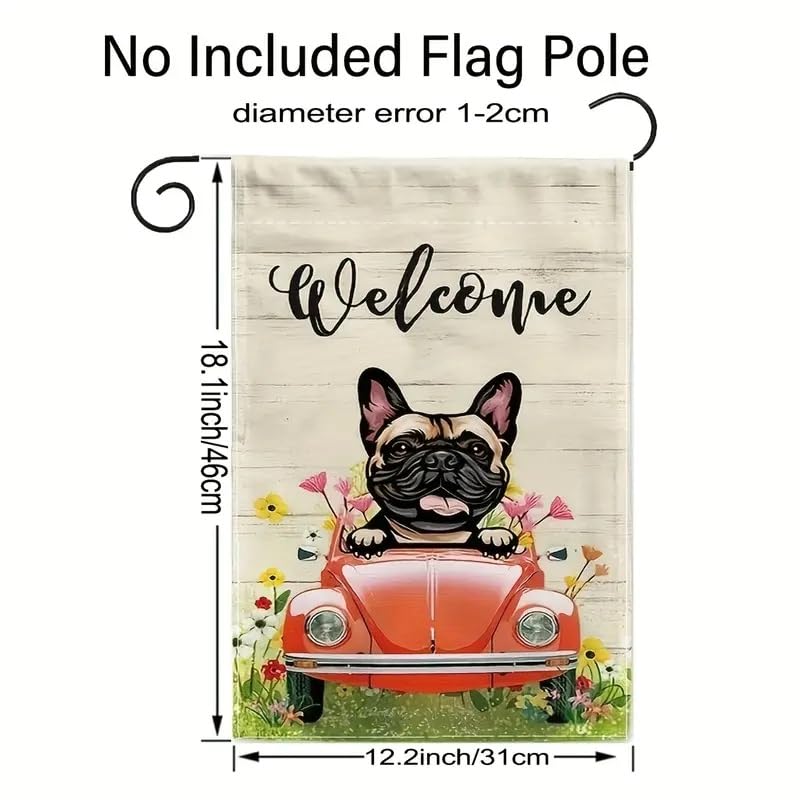Generic French Bulldog Welcome Garden Flag, 18x12 Inches, All-Weather Safe, Cute Design, Bug Car, Welcome Flag