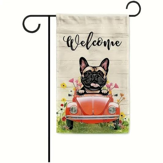 Generic French Bulldog Welcome Garden Flag, 18x12 Inches, All-Weather Safe, Cute Design, Bug Car, Welcome Flag