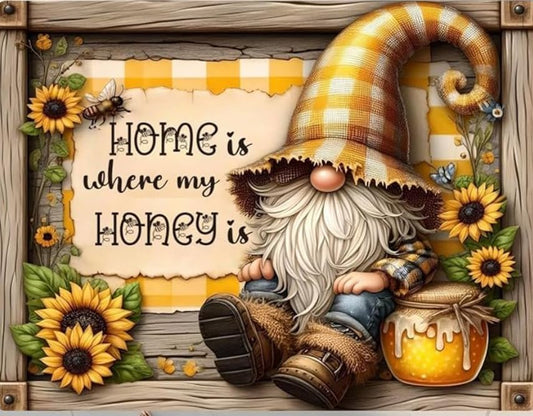 Glass Cutting Board, Home is Where My Honey Is Design, Sunflower Gnome Kitchen Decor, 11x7.87 inches (CUT12)