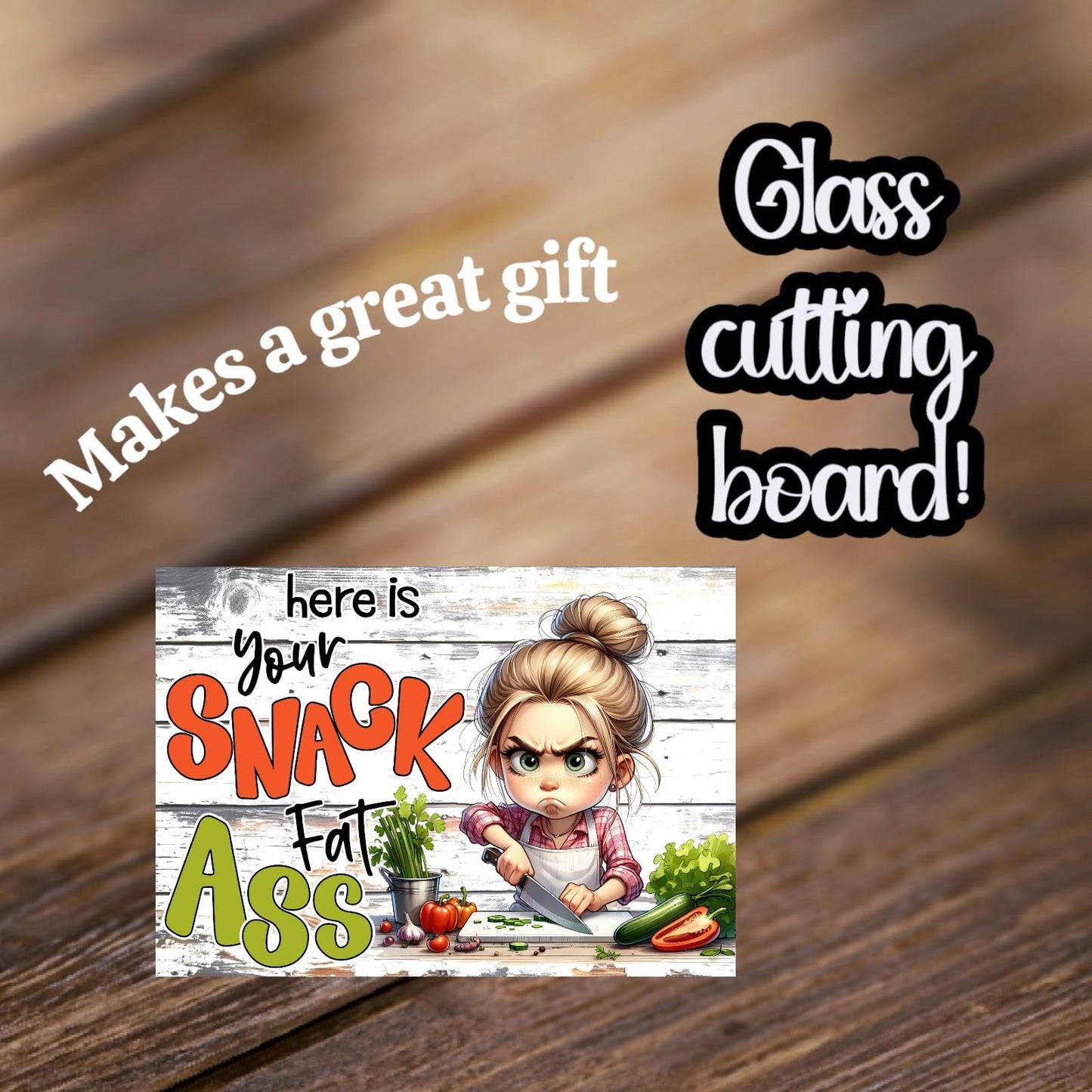 Funny Kitchen Glass Cutting Board, Decorative Chopping Board with Humorous Cooking Design, Makes Great Gift, Here's A Snack cutting board