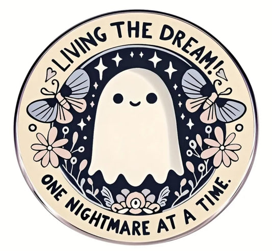 Living The Dream Ghost T-Shirt, Cute Floral Design, One Nightmare at a Time, Unisex ash Gray