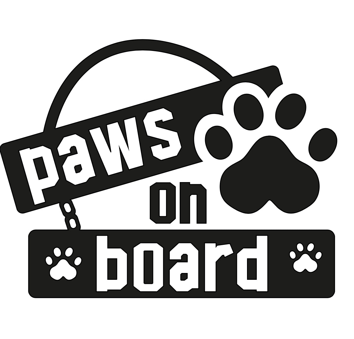 Paws on board decal white or black 5.5 x 4.1 inches, Cute paws on board with paws stickers decals (P1)