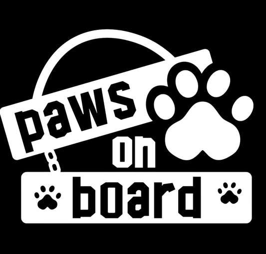 Paws on board decal white or black 5.5 x 4.1 inches, Cute paws on board with paws stickers decals (P1)