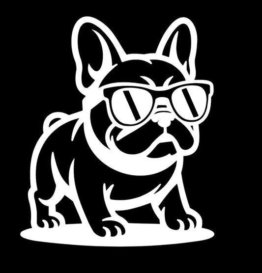 French Bulldog Decal With Glasses White or Black 4.2 x3.2 Inches, Frenchie decals for walls mirrors glass cars or any smooth hard surface