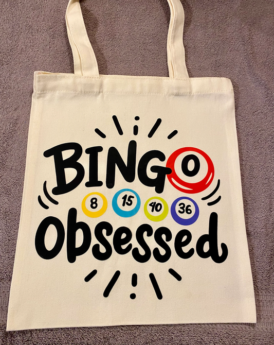 Bingo Obsessed Tote Bag approx.  12x9 inches Cream color