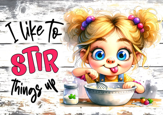 I like to stir things up Funny Glass Cutting Board, Kitchen Decor with Cartoon Cooking Design, Makes a Great Gift 11x7.87 inches with non slip pads