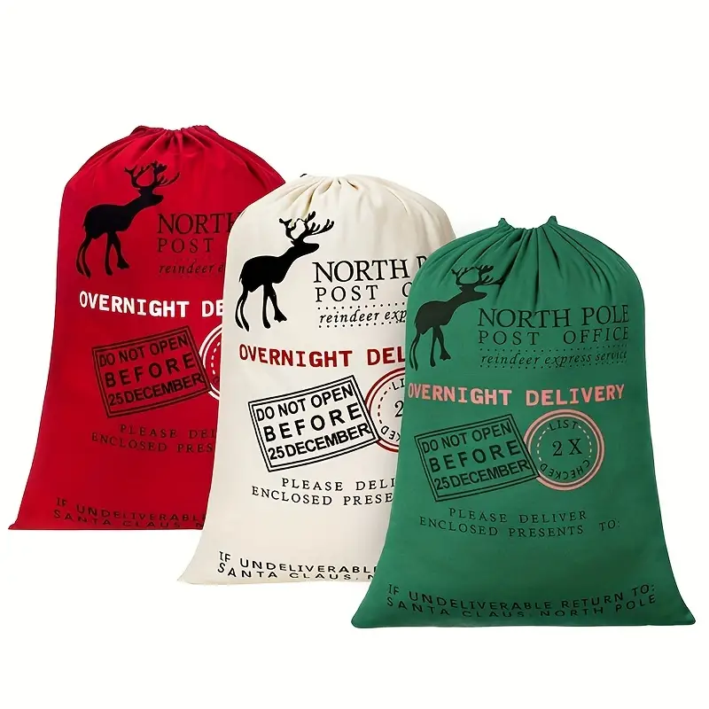 Canvas Christmas north pole bags with name 27x19 inches red green or natural color, personalized christmas bags for kids