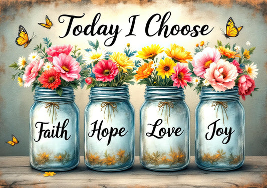 Faith Decorative Glass Cutting Board, Mason Jar Faith Hope Love Joy Design, Floral Kitchen Decor 11x7.87 inches (CUT21)